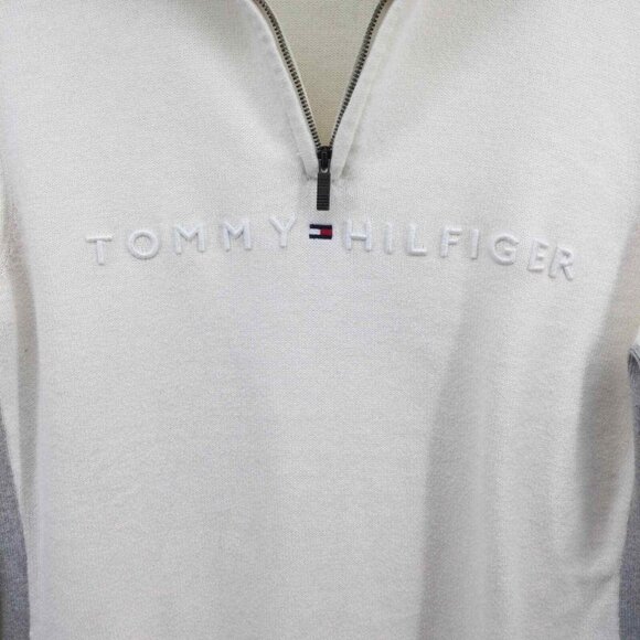 Tommy Hilfiger Cotton 1/4 Zip Pullover Sweater L Cream - Picture 2 of 5